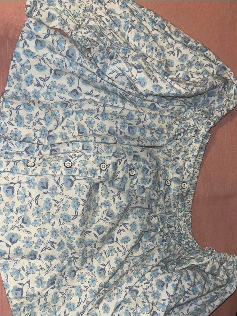 Free People Blue Floral Button Front Peasant Top